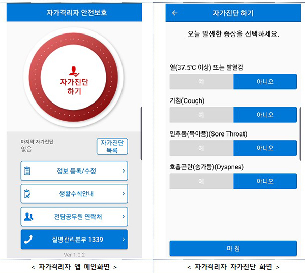 자가격리자 안전보호 앱(App) 주요화면(안).