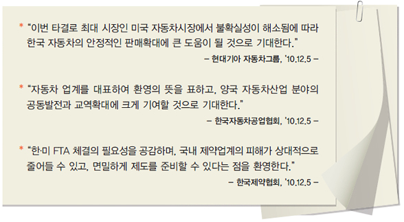 관련 업계에서도 추가협상 내용을 환영하고 조속한 비준을 요구합니다.