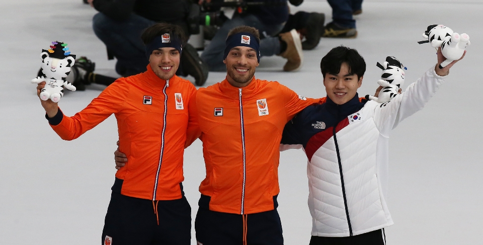 스피드스케이팅 남자 1,500m 메달 경기, 김민석 동메달, 금은메달을 차지한 네덜란드 키얼트 나위스, 파트릭 루스트