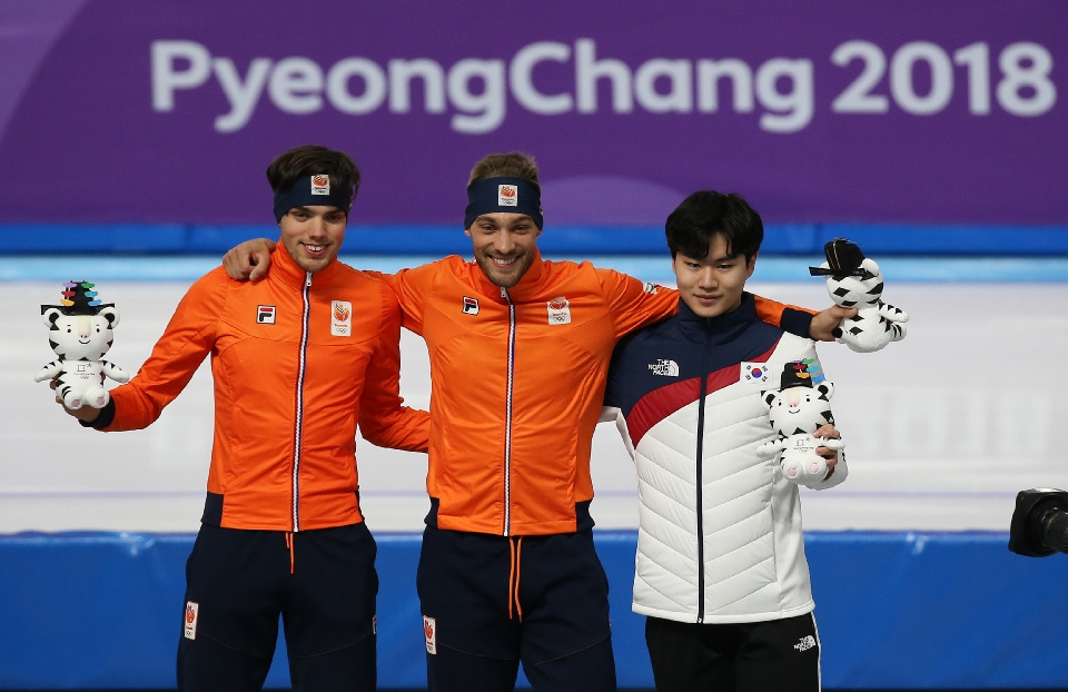 스피드스케이팅 남자 1,500m 메달 경기, 김민석 동메달, 금은메달을 차지한 네덜란드 키얼트 나위스, 파트릭 루스트