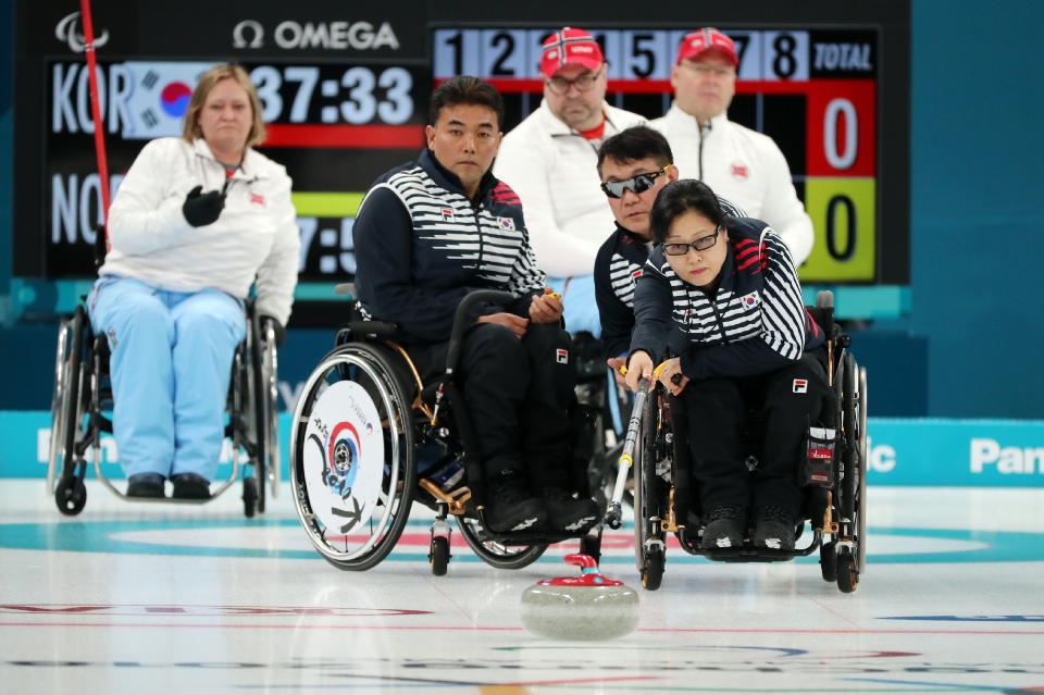 2018 평창동계패럴림픽 휠체어컬링 대한민국 대 노르웨이 4강전 경기