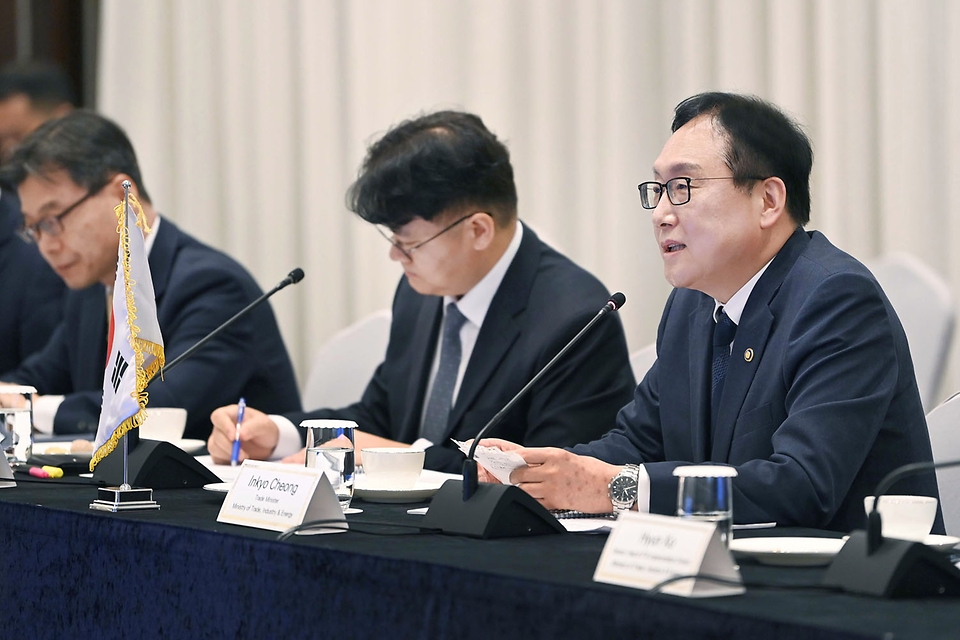 정인교 산업통상자원부 통상교섭본부장이 13일 서울 송파구 롯데호텔 월드에서 열린 ‘제1차 한-캄보디아 FTA 공동위원회’에서 발언하고 있다. 