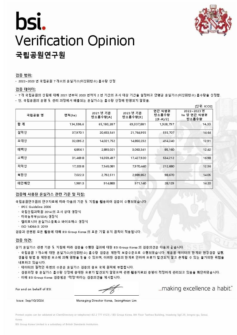 그림입니다. 원본 그림의 이름: 국립공원연구원_산림탄소 흡수량 산정 검증의견서.pdf_page_1.jpg 원본 그림의 크기: 가로 795pixel, 세로 1123pixel