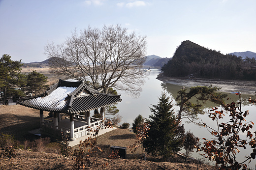 석관정에서 바라본 테마초화원, 산들과의 갈대향연