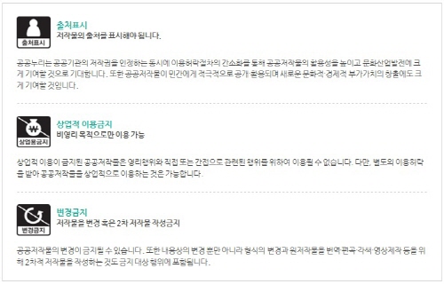 이용자가 준수해야 할 공공누리의 개별조건은 총 3가지다. 아래의 개별조건 중 