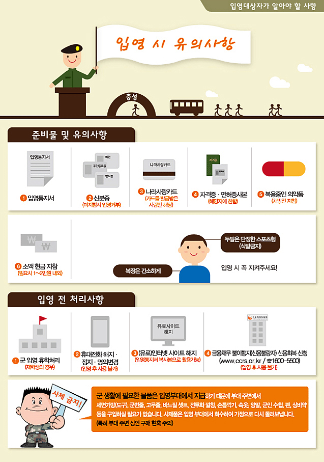 입영대상자가 알아야 할 사항 하단내용 참조