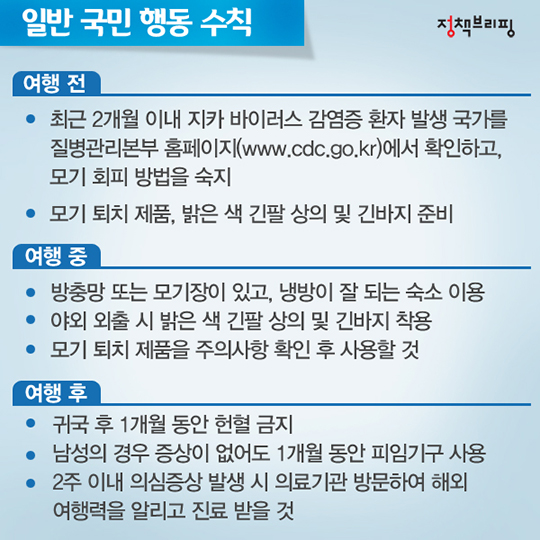 지카바이러스 대상자별 행동수칙