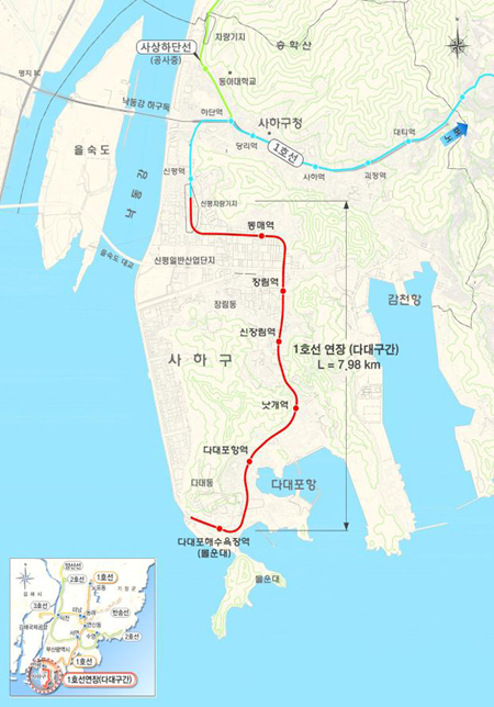 부산도시철도 1호선 연장 다대구간 노선도(제공=국토교통부)