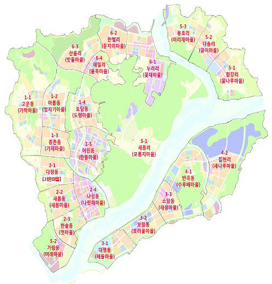 세종시 예정지역 내 행정구역 명칭 및 마을이름(제공=행복청)