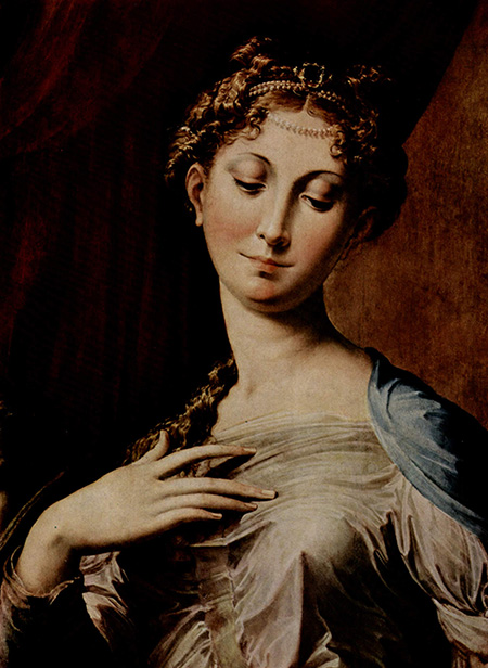 16세기 이탈리아 화가 파르미지아니노가 그린 여인상. 일부러 목 부위를 길게 과장함으로써 팔등신과 같은 미적 효과를 내려했다.