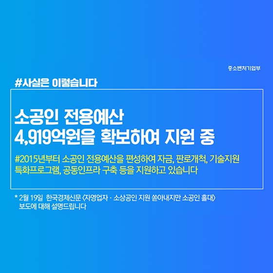 소공인 전용예산 4919억원 확보해 지원 중