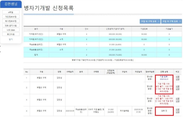 신청 완료 화면.