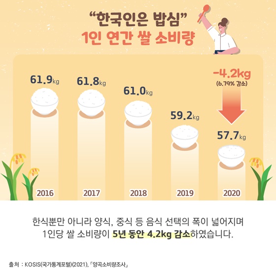 “한국인은 밥심” 1인 연간 쌀 소비량