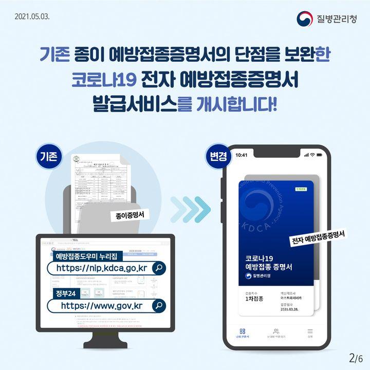 코로나19 전자 예방접종증명서 발급서비스를 개시