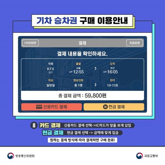 8. 카드 결제 : 신용카드 결제 선택 → IC카드가 앞을 보게 삽입