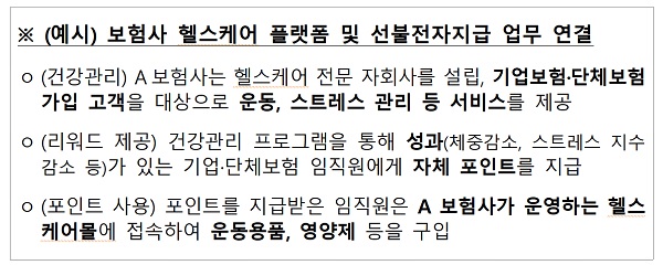 보험사 헬스케어 플랫폼 및 선불전자지급 업무 연결