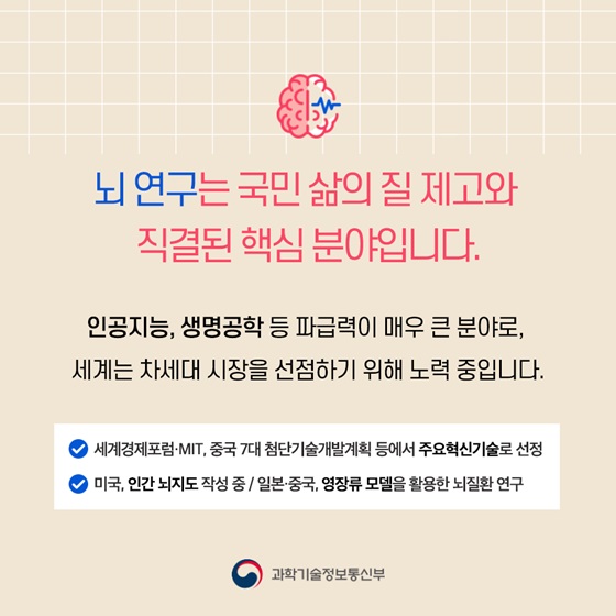 뇌 연구는 국민 삶의 질 제고와 직결된 핵심 분야입니다.