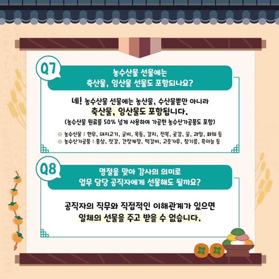 농수산물 선물에는 축산물 임산물 선물도 포함되나요?