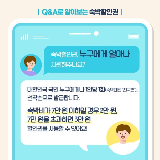 숙박할인, 누구에게 얼마나 지원해주나요?