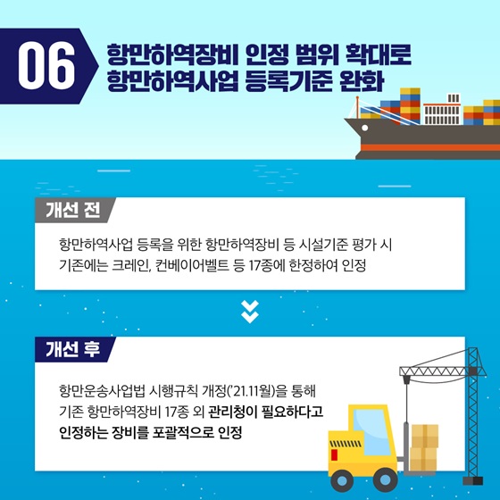 항만하역장비 인정 범위 확대로 항만하역사업 등록기준 완화
