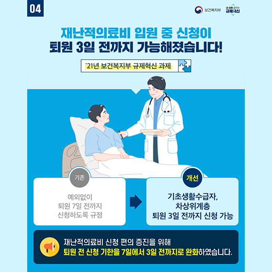 재난적의료비 입원 중 신청이 퇴원 3일 전까지 가능해졌습니다!