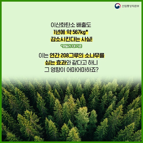 이산화탄소 배출도 1년에 약 567kg 감소시킨다는 사실!