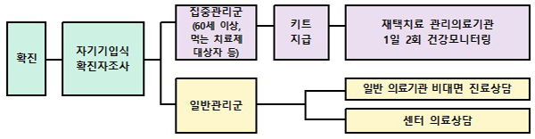 방역 및 재택치료 개편 개요. (자세한 내용은 본문에 설명 있음)