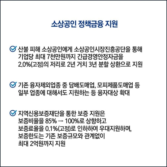 산불 피해 중소기업·소상공인 정책금융 지원 계획 마련