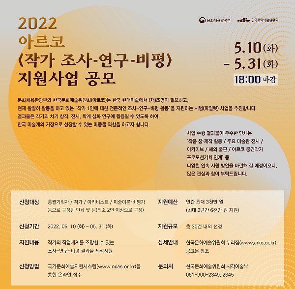 2022년 아르코 <작가 조사-연구-비평> 지원사업 공모