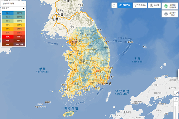 생활안전지도 내 열분포도 표출. (자세한 내용은 본문에 설명 있음)