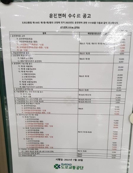 모바일운전면허증 발급방법별 금액표