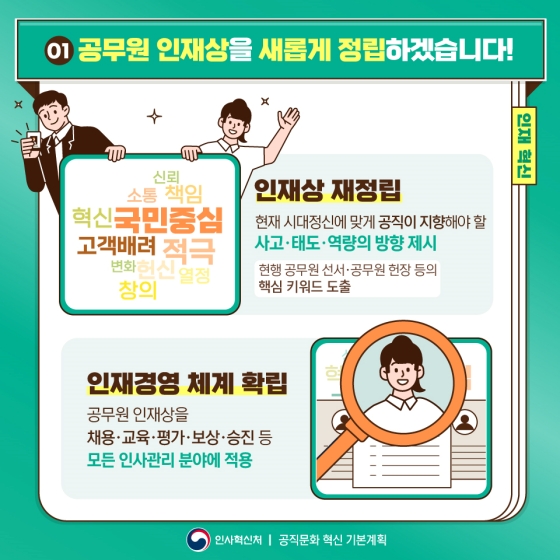 시대 흐름에 맞는 공무원 인재상을 재정립하고, 인사체계 전반을 개선하겠습니다!