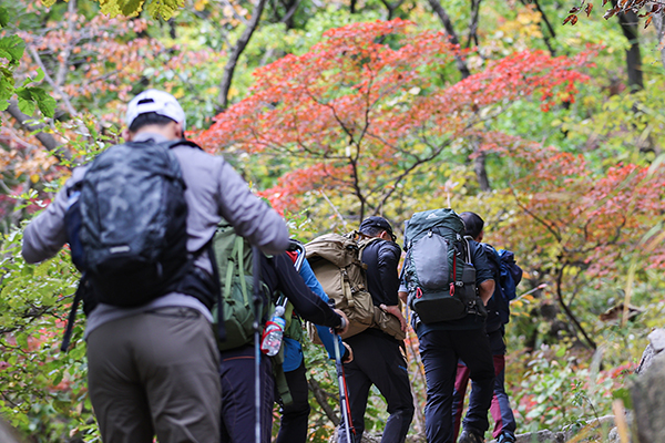 등산객들이 서울 강북구 북한산국립공원에서 단풍으로 물든 산을 오르고 있다.(사진=저작권자(c) 연합뉴스, 무단 전재-재배포 금지)