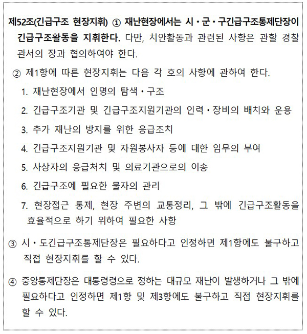 [참고] 재난 및 안전관리 기본법. (자세한 내용은 본문에 포함)