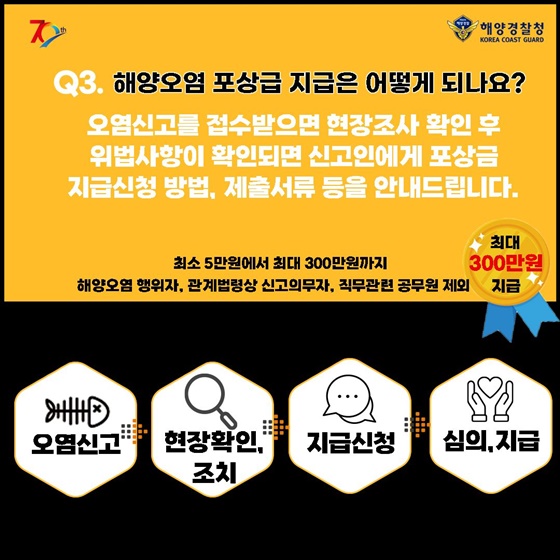 바다로 배출된 오염물질을 발견한다면 바로 신고해주세요!