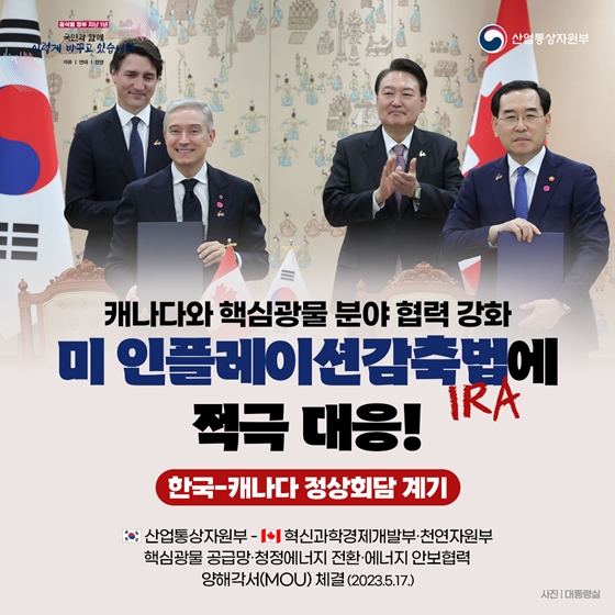 캐나다와 핵심광물 분야 협력! 미 인플레이션감축법(IRA) 적극 대응