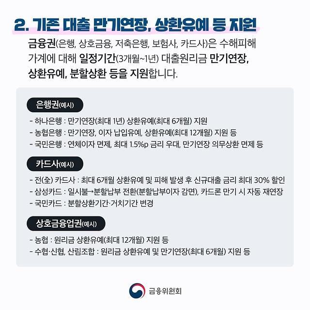 수해 피해 가계·중소기업을 위한 금융지원방안 알려드립니다.