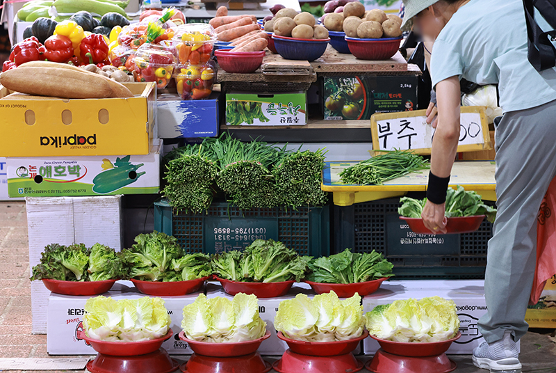 한 전통시장에서 시민이 채소류를 고르고 있다. (사진=저작권자(c) 연합뉴스, 무단 전재-재배포 금지)