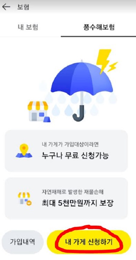 카카오페이 풍수해보험 가입 화면