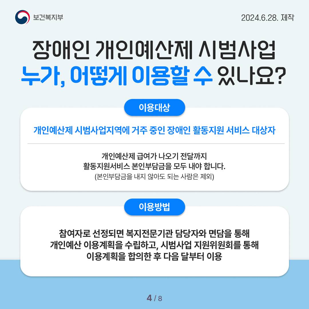 장애인 개인예산제 시범사업 급여 이용 7월부터 시작