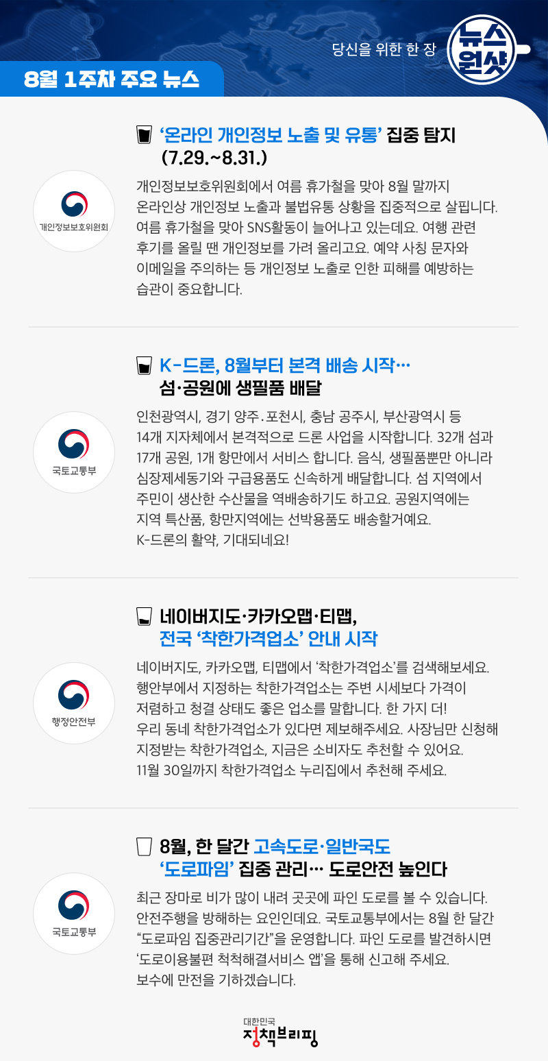 [뉴스원샷] 온라인 개인정보 보호부터 K-드론 배송까지, 8월 주요 이슈 모음!