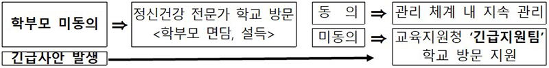 정신건강 전문가 학교 긴급 지원체계 (자세한 내용은 본문에 설명 있음)