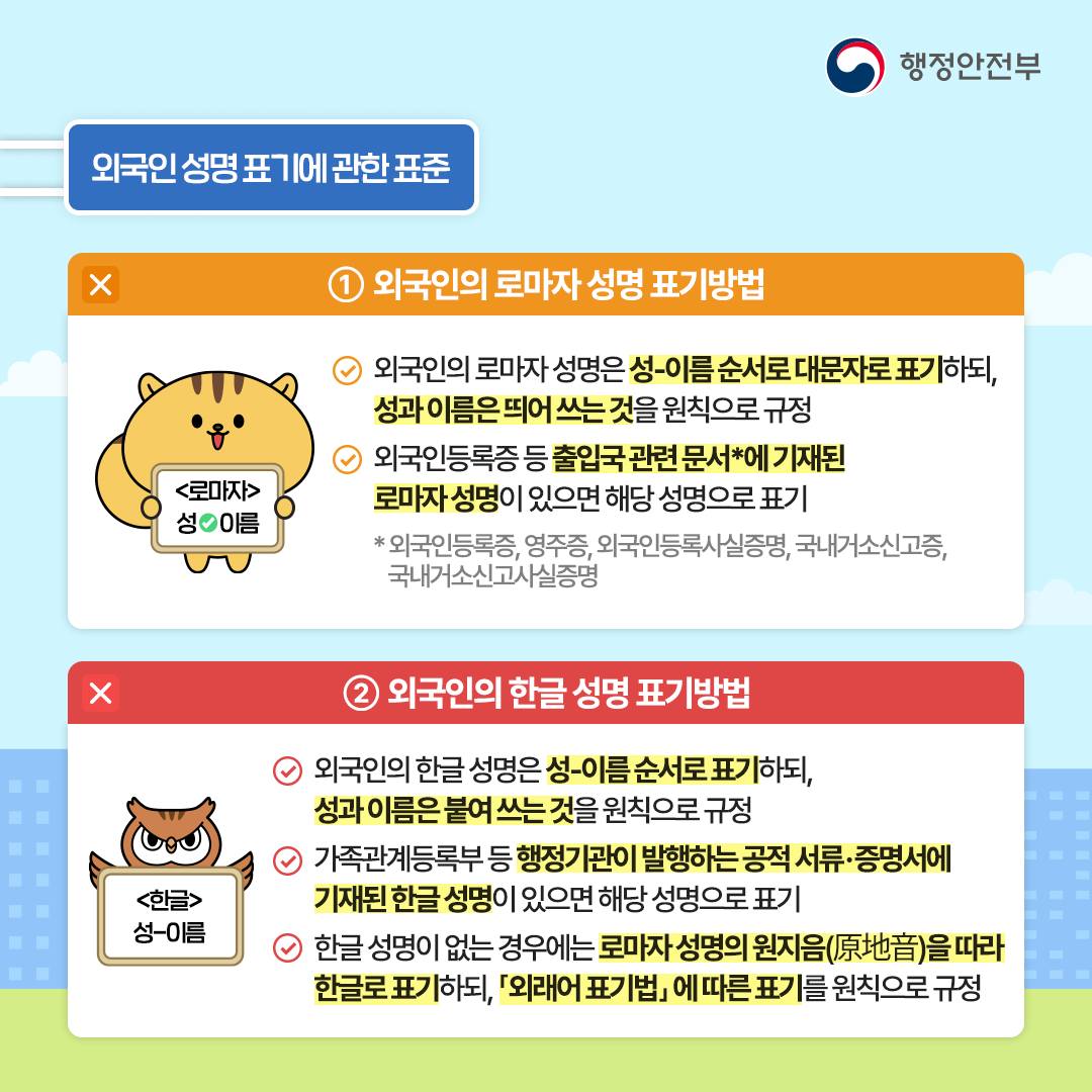 외국인 성명 표기 표준 원칙을 제정합니다!