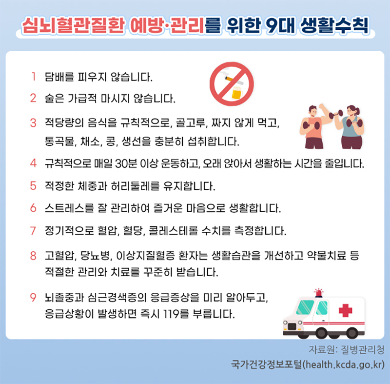 심뇌혈관질환 예방 관리를 위한 9대 생활수칙