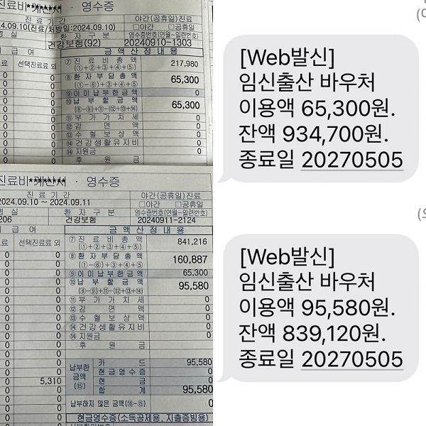 문자로 안내해주는 임신출산바우처의 남은 잔액