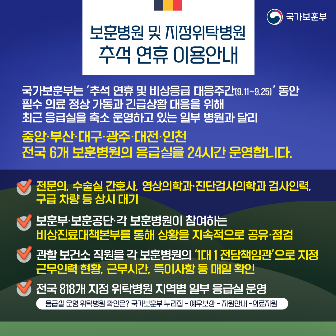 추석 연휴 국립묘지 및 보훈병원·요양원 이용안내