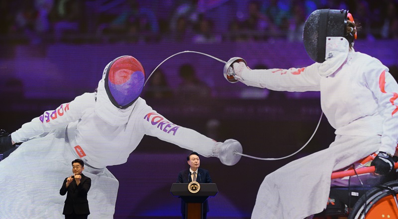 9월 13일 윤석열 대통령 부부는 청와대 영빈관에서 2024 파리 패럴림픽 선수단 격려 오찬을 진행했다.(사진=대통령실)