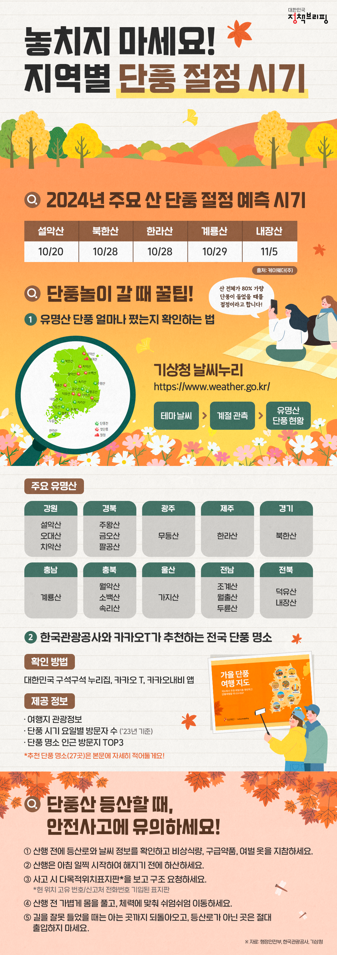 놓치지 마세요! 지역별 단풍 절정 시기 하단내용 참조