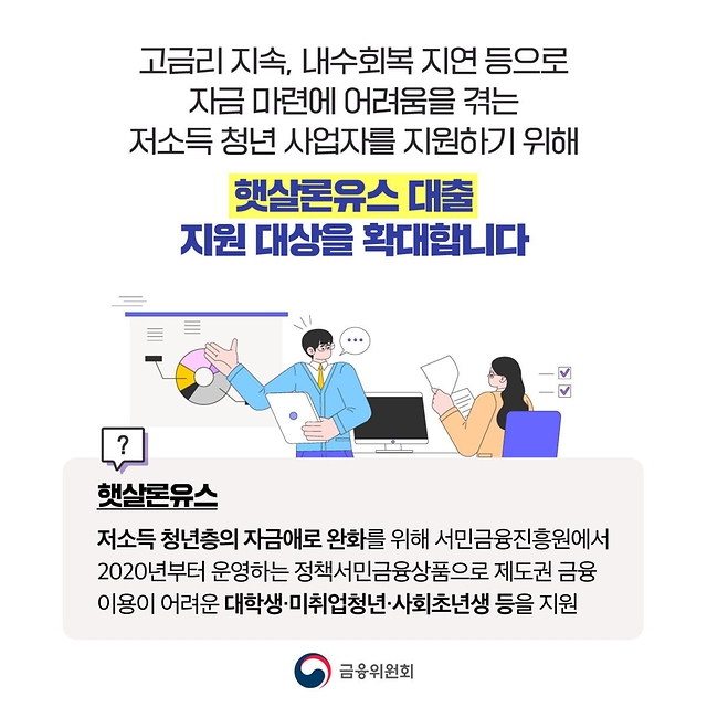 청년 사업자도 햇살론유스를 이용할 수 있습니다