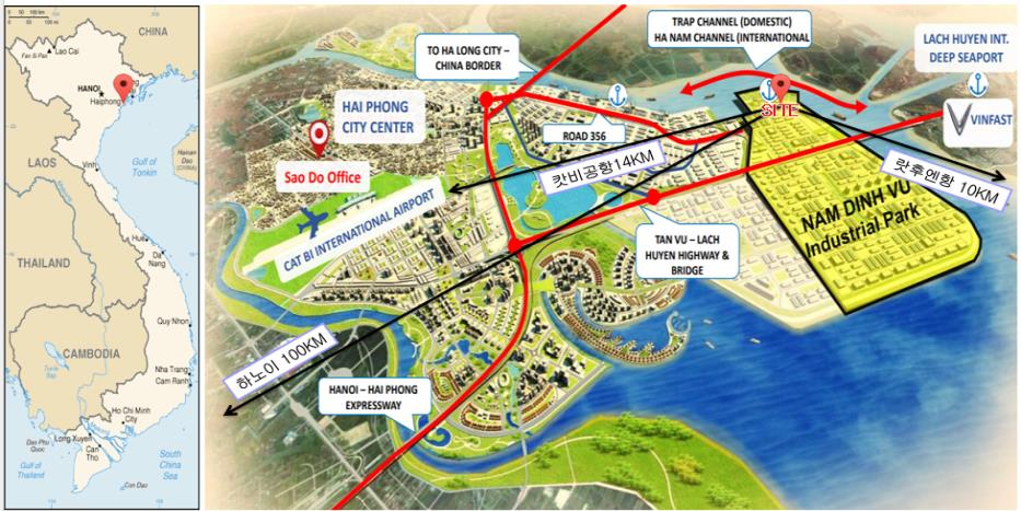 베트남 남딘부항 물류부지 개발사업 대상지 위치도(이미지=해수부 제공)